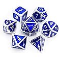 Haxtec Metal Dice Set D&D Silver Navy Blue Metal Polyhedral DND Dice for Dungeons and Dragons-Glossy Enamel Dice (Silver Navy Blue)