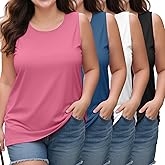 Evervibe 4 Pack Women's Plus Size Tank Tops, Scoop Neck Sleeveless Shirts Casual Summer Ladies Basic T-Shirts Tee