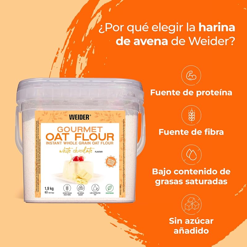 Oat Gourmet Harina de Avena Integral, Fuente de Proteína con Bajo Contenido en Azúcares, Sabor Chocolate Blanco, 1.9 Kg