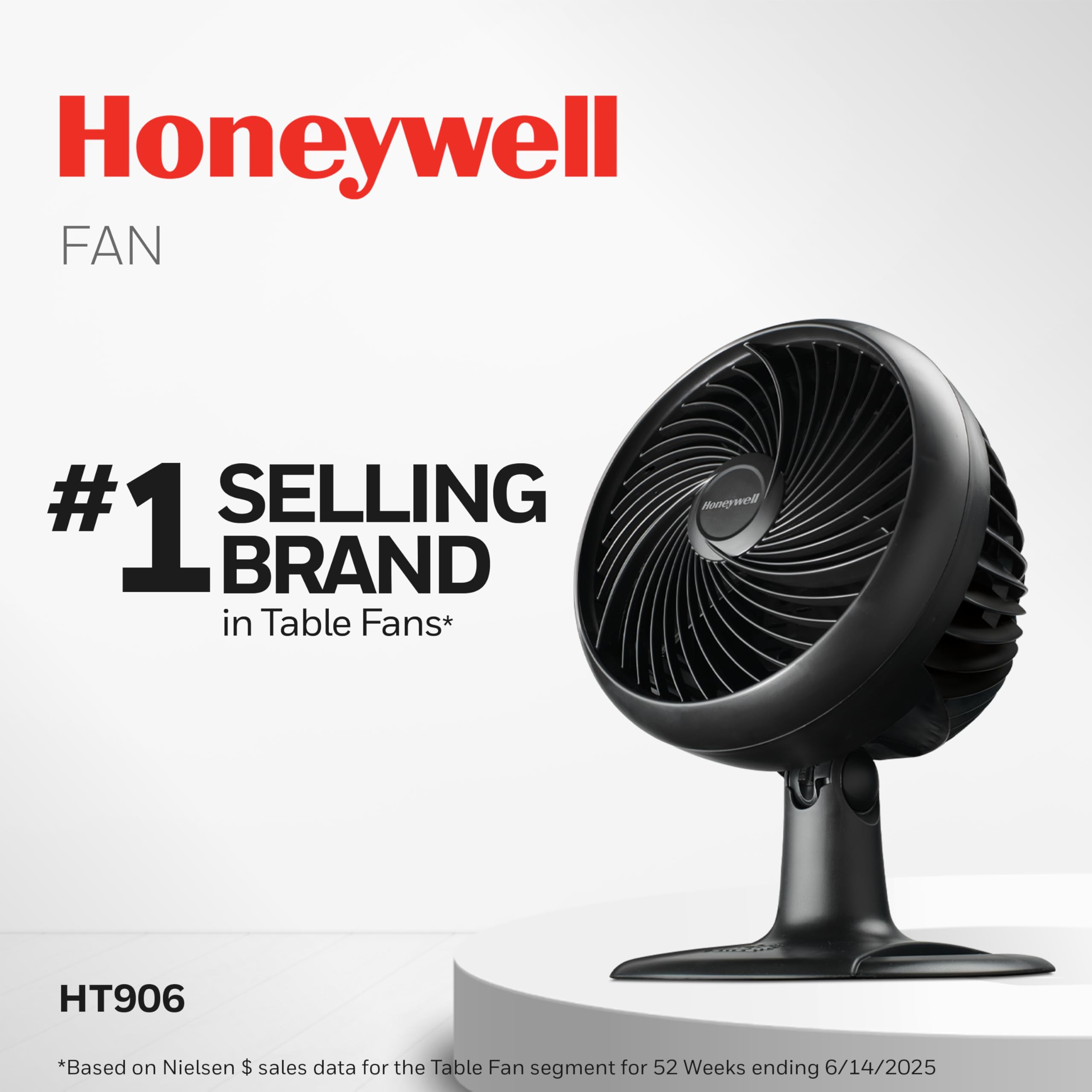 Honeywell Turbo Force Oscillating Table Fan with 3 speeds, oscillating head, Air circulator for bedroom, HT906, Black,