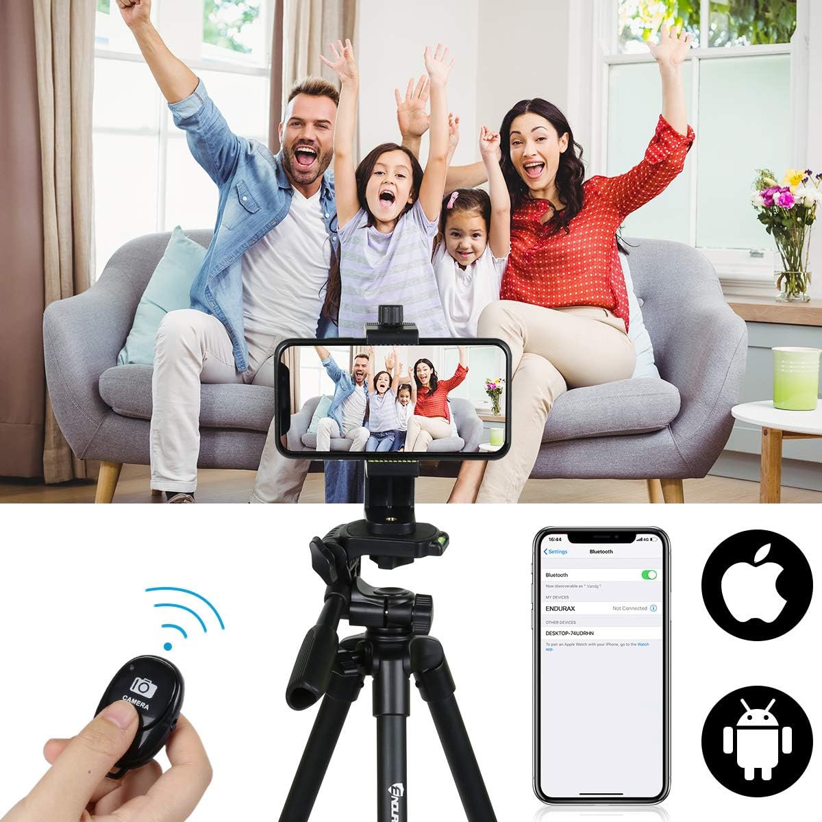 Endurax Cell Phone Tripod 60" for Phone and Camera Extendable Phone Stand for Recording with Remote Shutter & Universal Smartphone Mount for Android Phone: Camera & Photo