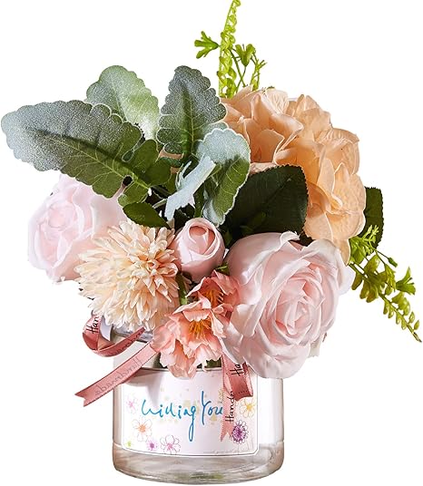 Amazon Willingyou 造花 花束 花瓶 セット ガラス花瓶付け 造花インテリア プレゼント 母の日 父の日 先生の日 バレンタインデー 誕生日 結婚記念日 昇進 転居などにふさわしい ギフト 蒲公英 バラ オレンジ 造花 オンライン通販