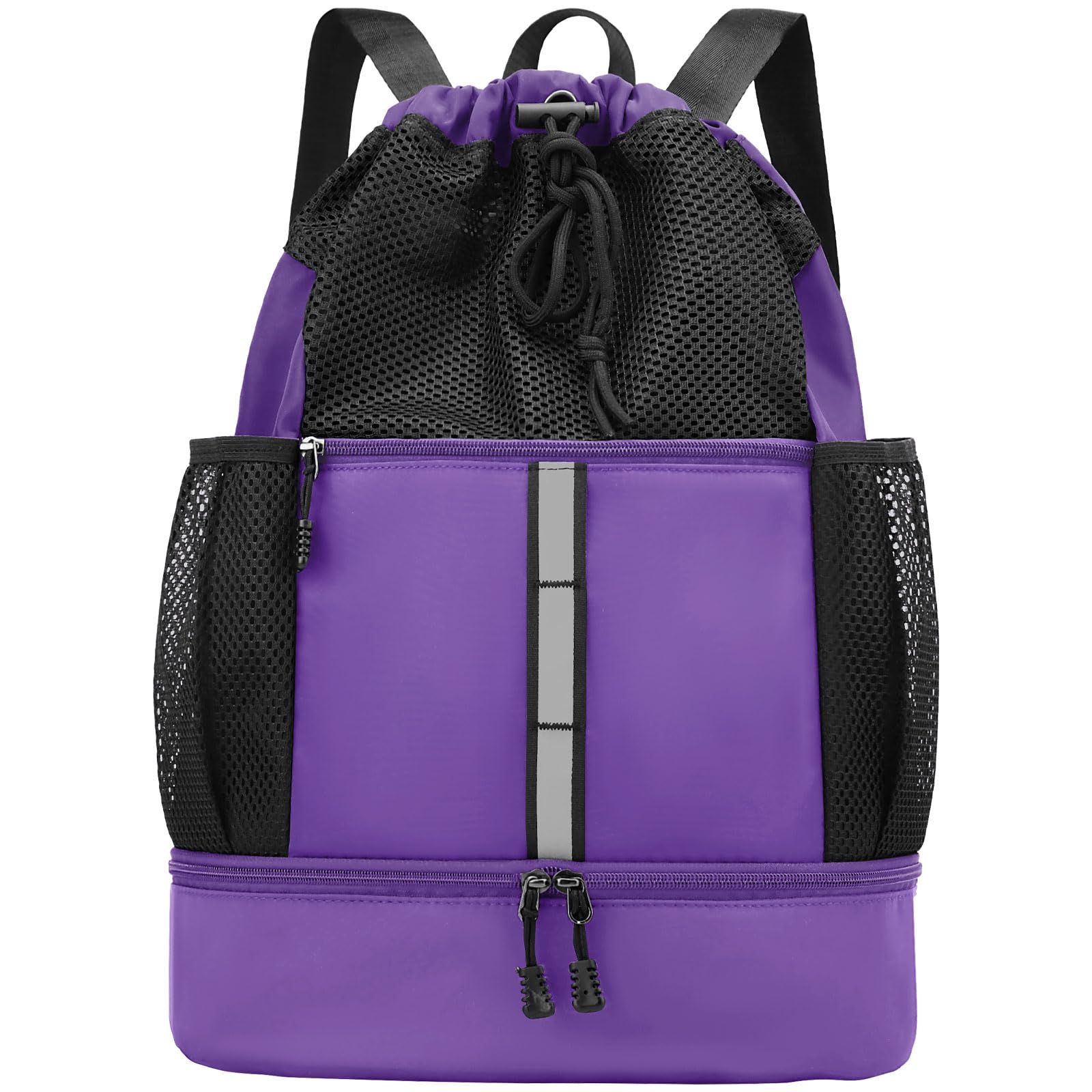 Photo 1 of PinCute Drawstring Gym Bag for Men/Women - Mesh Beach Swim Bags Sports Backpack with Wet Pocket&Shoe Compartment, Lightweight (Purple)