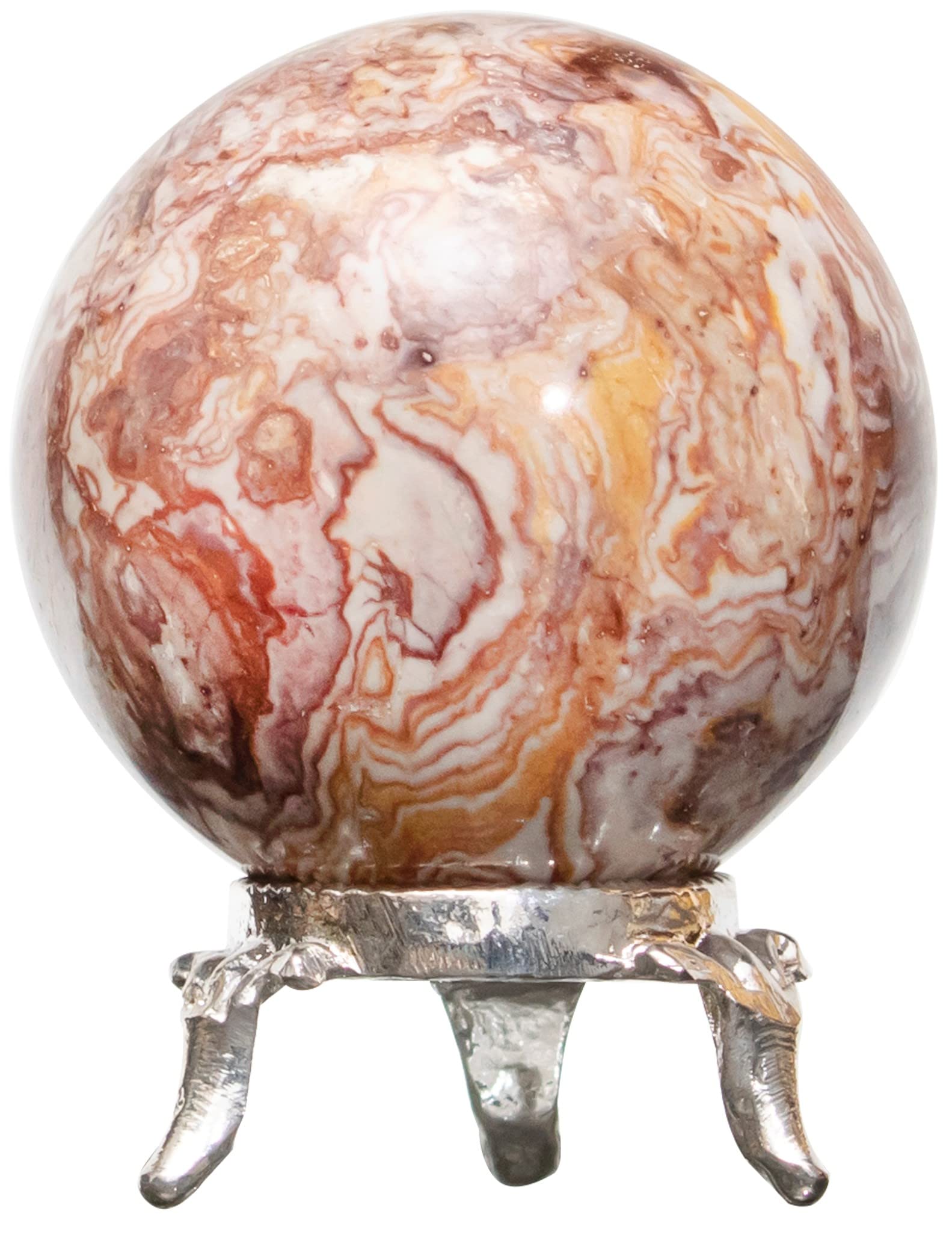 Crocon® 45mm Rosita Jasper Stone sphere Ball with Metal Stand 1400+ Carats Gemstone Ball Healing Sphere Sculpture Figurine for Fengshui Divination Home Decoration Photography Crystal Sphere