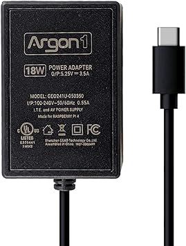 Argon One Raspberry Pi 4 Usb Type C Cable Power Supply Ul Listed 18 Watts 5 25 Volts 3 5 Amps Usb C Cable Power Adapter Amazon Ca Electronics