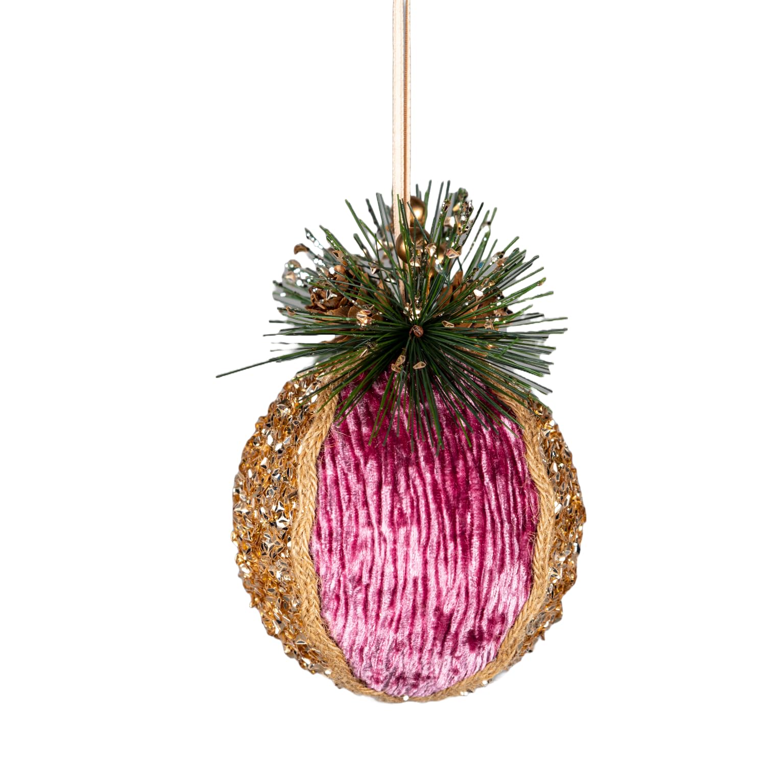 Pink Burgundy Glitter Bauble 11.5cm - Christmas Tree Hanging Decorations Festive Decorative Ornaments Fairy Tale Themed Xmas Tree Pendant