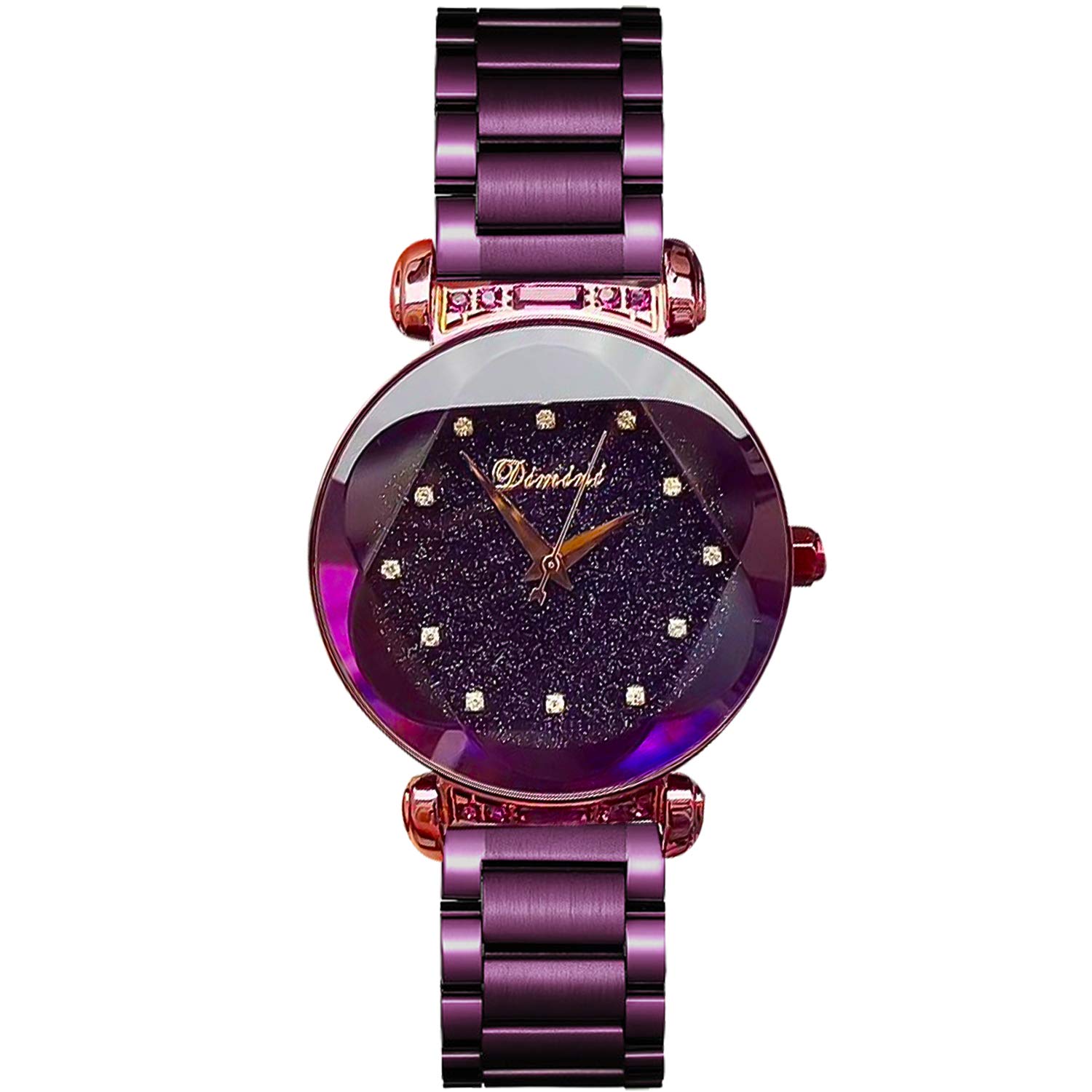 RORIOS Fashion Analogue Quartz Girl/Women Watches Stainless Steel Band Starry Sky Dial Simulated Diamond Wrist Watches
