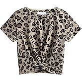 Arshiner Girls Casual Tie Dye Short-Sleeve T-Shirt Cute Print Summer Blouse for Girls Twist Front Tunic Tee Tops