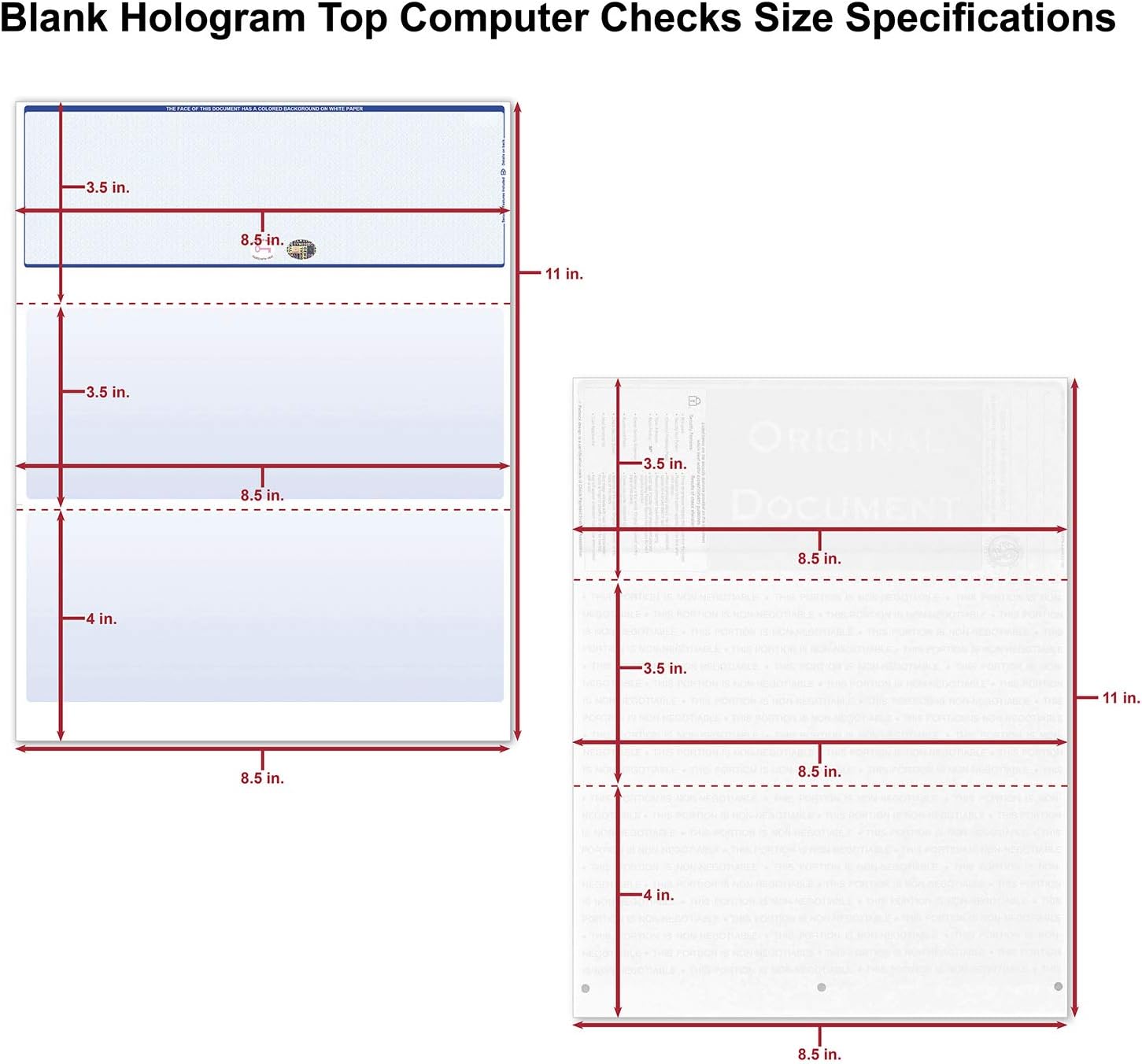 Blank Hologram Top Computer Checks, Blank Top Hologram Laser Checks with Perforated Vouchers, Qty. 250 Blue : Office Products