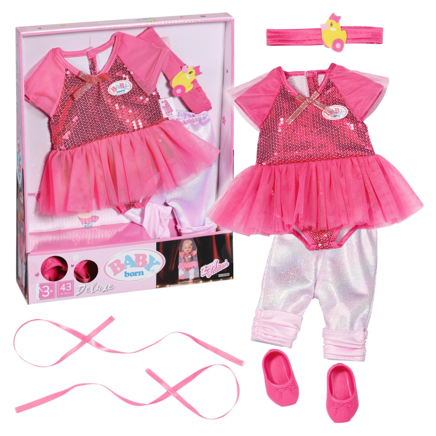 Baby born Deluxe Ballerina Outfit 834176 - Accessories for Dolls up to 43cm - Includes Tutu Dress, Leggings, Shoes, and Headband - Suitable for Kids from 3+