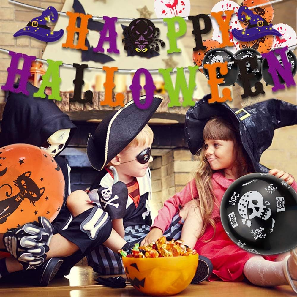Halloween Party Decoration Supplies, Happy Halloween Banner, Halloween Hanging Swirls, Latex Balloons,Photo Props, Halloween Theme Party Supplies for Halloween Decor: Toys & Games