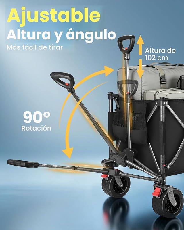 Carro Playa Plegable con Ruedas Anchas y Frenos 245L Negro — foto 8 de 8