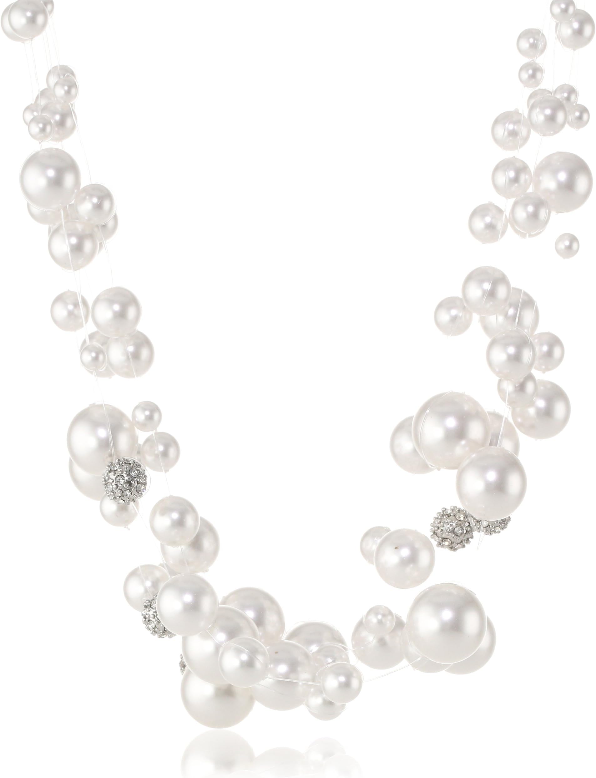 Roman Bride Faux Pearl Fireball 5-Row Illusion Necklace, 21.5"
