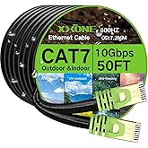 Outdoor Cat 7 Ethernet Cable 50ft, 26AWG Heavy-Duty Cat7 Networking Cord Patch Cable RJ45 Transmission Speed 10GbpsTransmissi