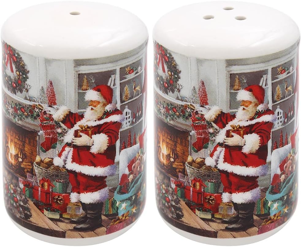 Christmas Ceramic Candle Holders, Set of 2, Festive Santa Claus Design