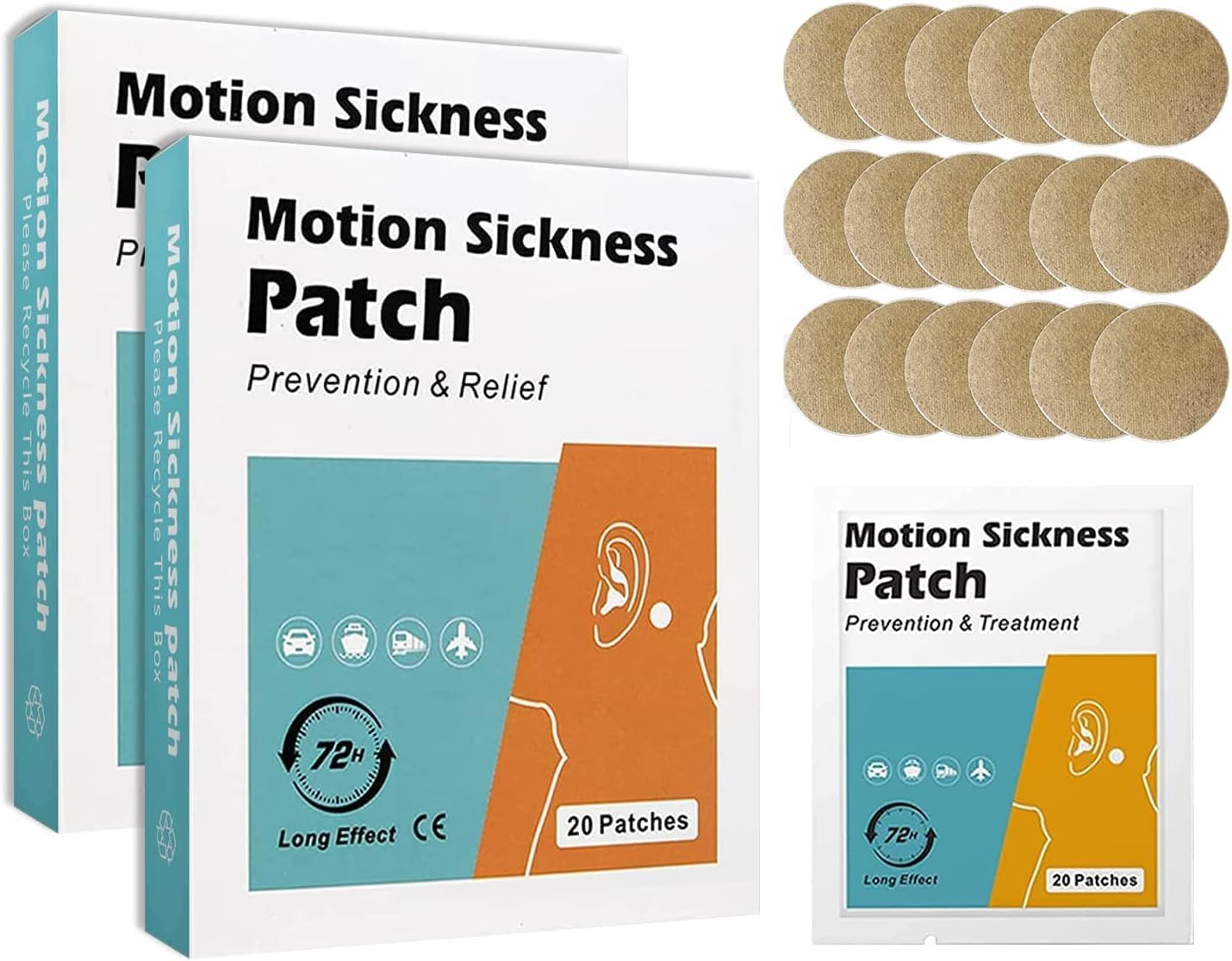 40 Counts Motion Sickness Patches for Car and Boat Rides, Cruise and Airplane Trips - Relieve Dizziness&Vomiting from Seasickness, Fast Acting&No Side Effects