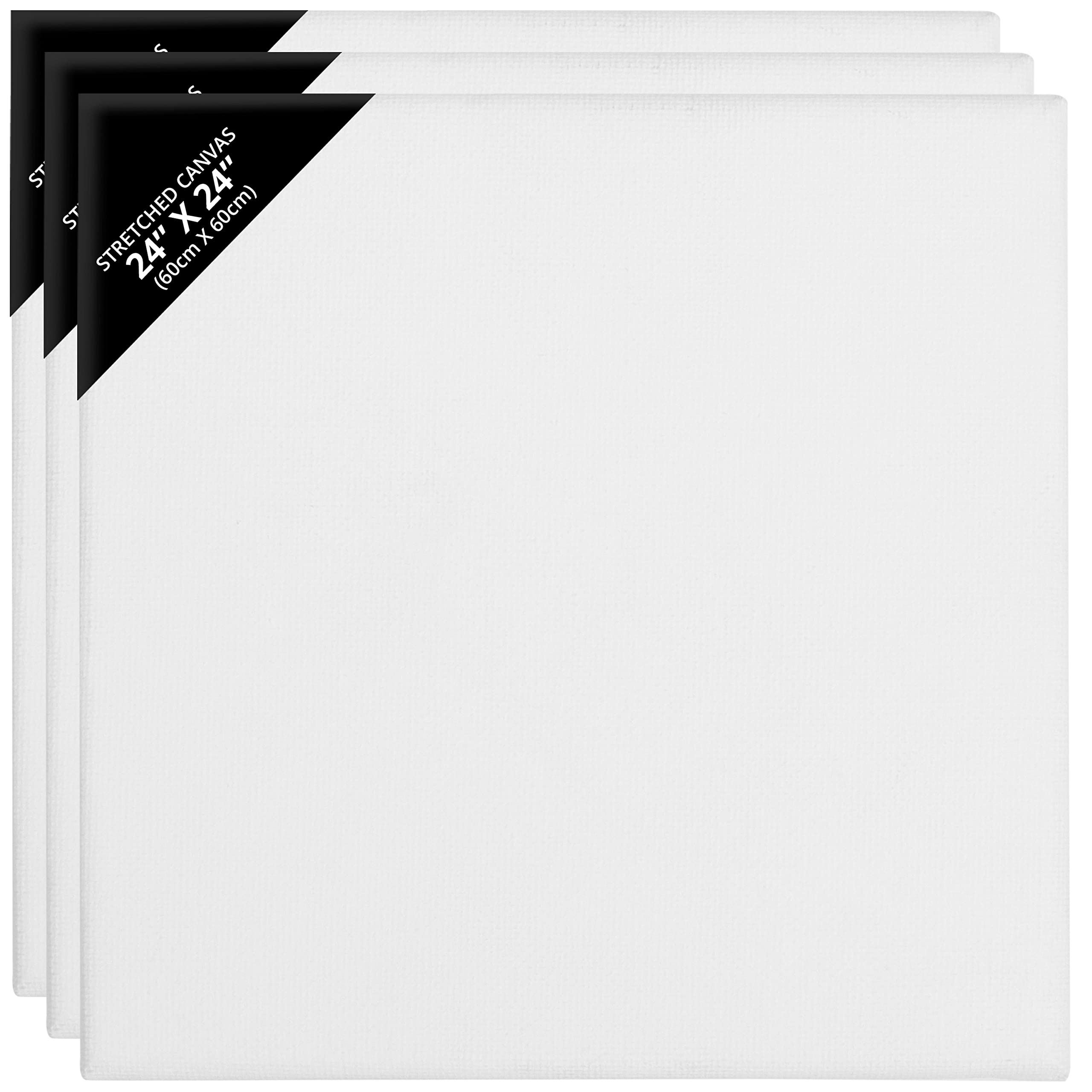 Belle Vous 3 Pack Blank Canvas - 60 x 60cm (24 x 24 inches) - Pre Stretched Canvas Panel Boards - Suitable for Acrylic and Oil Painting Also for Sketching and Drawing