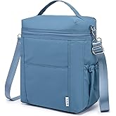 NOL Natural Organic Lifestyle Insulated Lunch Bags for Women Cooler Bag Lightweight Nylon Waterproof Lunch Box For Work (Dusty blue, Large)