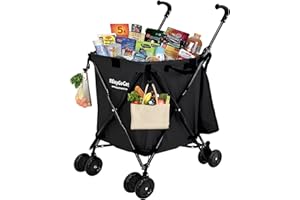 EASYGO PRODUCT EasyGo Grocery Shopping Cart Laundry Basket Rolling Utility Cart with Wheels – Removable Canvas Bag, Versa Wheels & Rear Brakes - Easy Folding 120lb Capacity – Copyrighted, Black