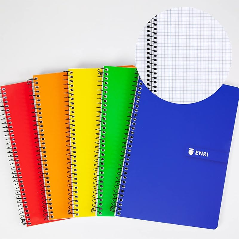 , Cuadernos A5 (4º) Cuadrícula 4x4, Tapa Blanda, 80 Hojas, Pack 5 Libretas, Colores Surtidos