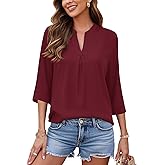 AUSELILY Womens 2025 Dressy Blouses Casual 3/4 Sleeve V Neck Pleated Work Shirts