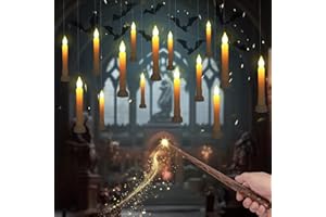 Homemory 12 Pcs Hanging Floating Candles with Wand Remote (Battery Include), Magic Deco Candles, Flameless Taper Candles Can be Used as Window Candles for Halloween Party Decor, Warm White