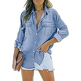 Sidefeel Women's Denim Top Long Sleeve Jean Shirt Button Down Denim Shirt