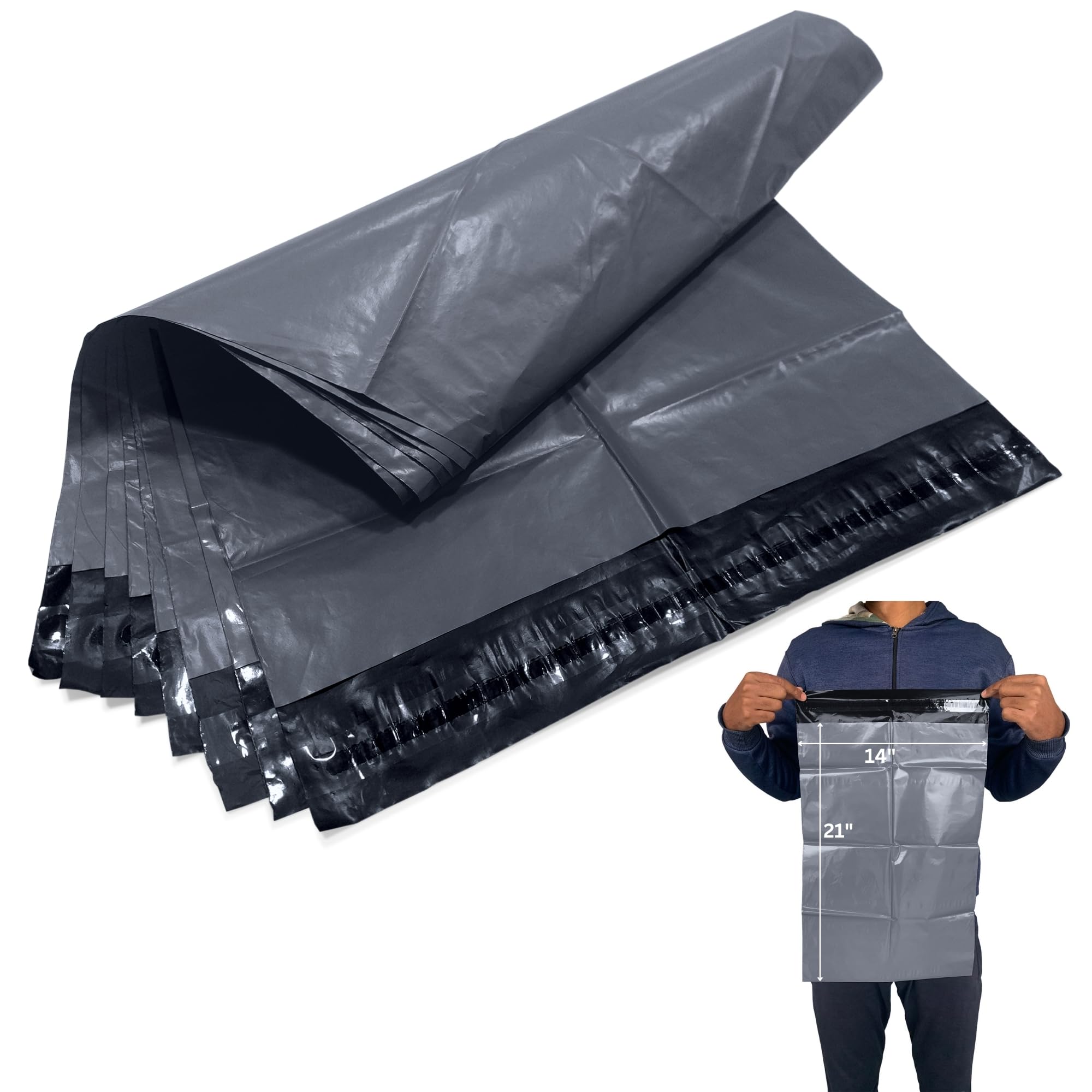 JeeJaan® 20 Large Grey Parcel Bags 14" x 21" - (356 x 533mm) Strong Polythene Self Adhesive Waterproof Postage Bags | Envelope Courier Shipping Postal Bags