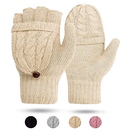 ECOMBOS Damen Handschuhe Fingerlos, Winter Handschuhe Fingerlose Fäustlinge Damen Fingerhandschuhe Warm