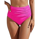Blooming Jelly Womens High Waisted Bikini Bottoms Tummy Control Swim Bottom Ruched Full Coverage Retro Swimwear