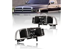Fullux Headlights Compatible with 1994-2001 Dodge Ram 1500/1994-2002 Dodge Ram 2500 3500(DON'T Fit SPORT & Ram VAN Models) Clear Reflector Black Housing