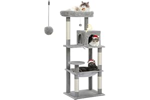 PETEPELA 56.3'' Tall Cat Tree for Indoor Cats, Multi-Level Cat Tower with Super Large Hammock (20''X16''), Sisal Covered Scratching Posts, Cozy Condo and Top Perch Grey