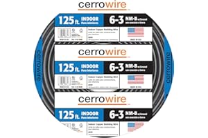 Cerrowire 147-4203D 125-Feet 6/3 NM-B Stranded with Ground Wire, Black