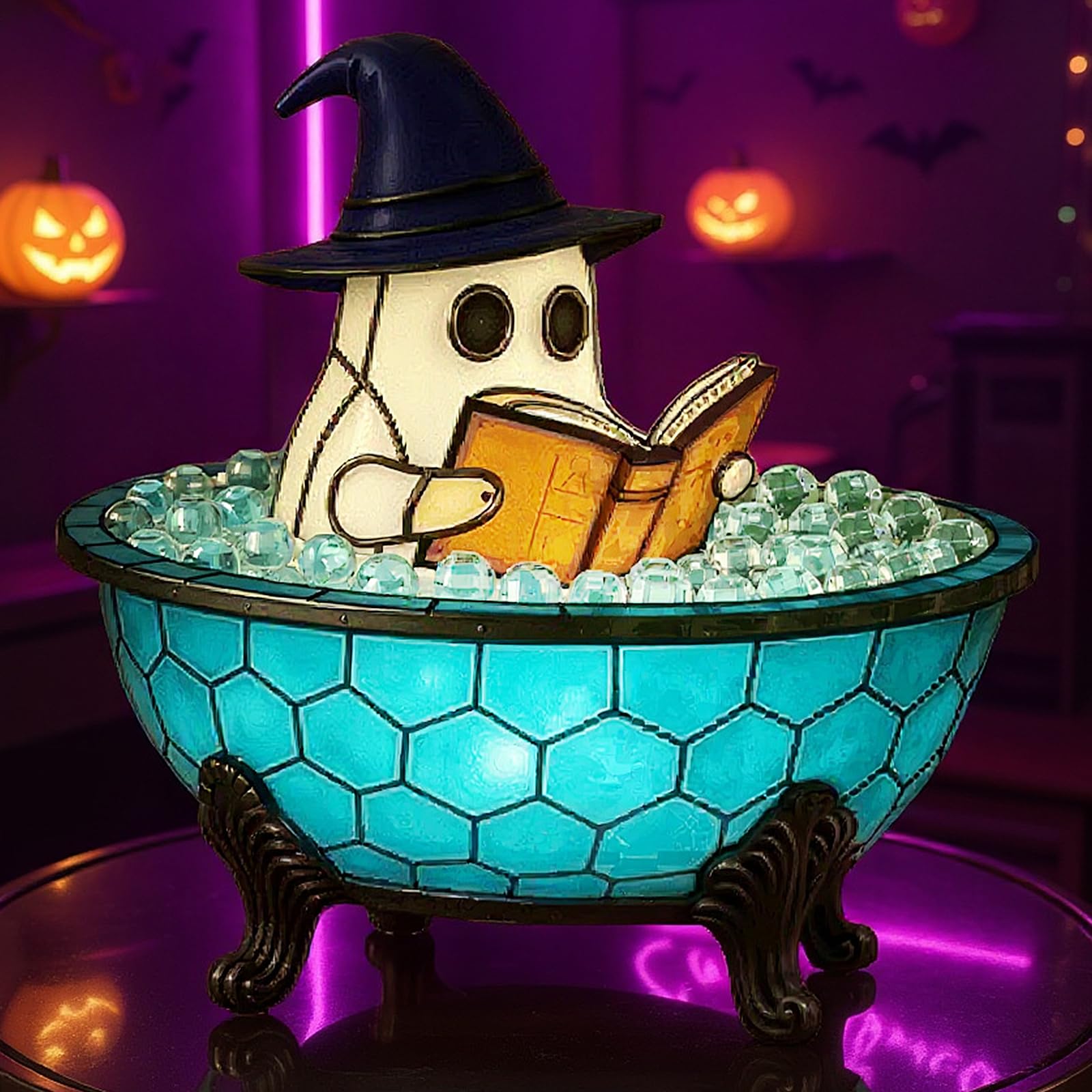Photo 1 of YudouTech Halloween Ghost Bubble Bath Lamp,Cute Ghost Reading Book Lamp Spooky Led Night Lights for Bathroom Decor(1pcs)