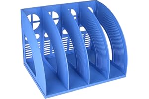 SAYEEC Sturdy Magazine Holder Plastic 4 Compartment Desk File Organizer Vertical Documet A4 File Divider Paper Storage Magazine Rack for Office Home School Organizer Box(Bule)