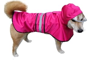 DADANFLY Dog Raincoat Waterproof Reflective Slicker - Lightweight Breathable Hooded Poncho Rain Coat Jacket with Adjustable Belly Strap and Leash Hole for Small Medium Large Dogs (Pink, Medium)