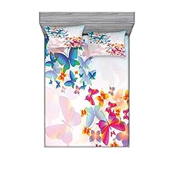Lunarable Butterfly Fitted Sheet & Pillow Sham