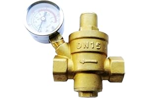 SXSTAR Water Pressure Regulator Brass Lead-Free Adjustable DN15 1/2inch Bspp Water Pressure Reducing Valve with Pressure Gauge Bar/Psi