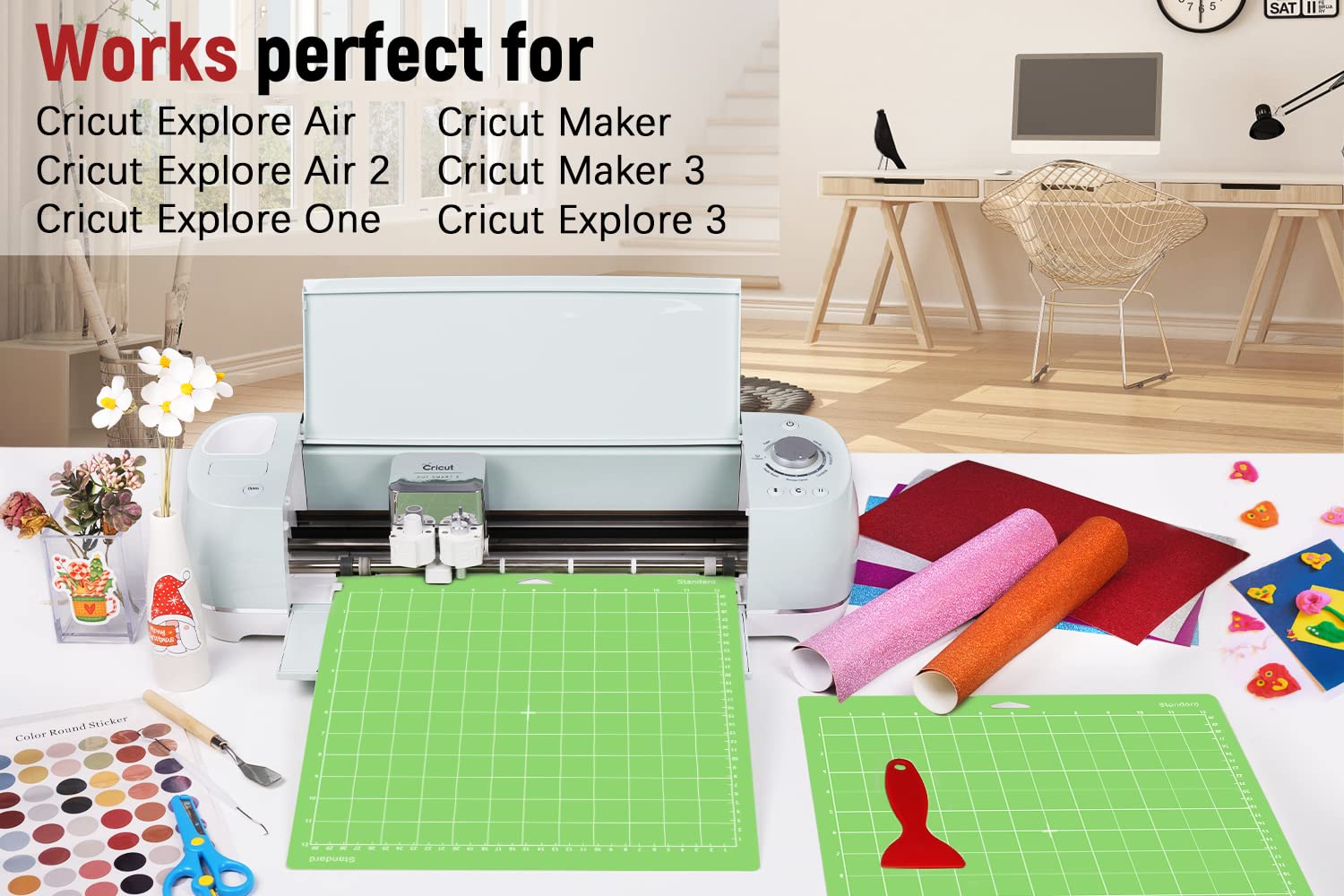 Colemoly 12x12 Cutting Mat 9 Pack Standard for Cricut Maker/Maker 3/Explore 3/Air 2/Air/One Cut Cards 2 Pack Scraper Green Grip Sticky Cricket Replacement Accessories Pad for Supplies,Quilting