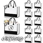 FODIENS 12 Pack Canvas Tote Bag for Women, Personalized Blank Beach Bag with 26PCS A-Z Initial Heat Transfer Letters Film, DIY Monogrammed Gift Tote Bags Bulk for Mom Teachers Friends Bridesmaids