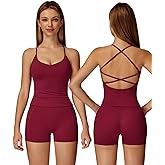 ABOCIW Workout Sets for Women Criss Cross Tank Top Crossover Waist Biker Shorts with Pockets 2 Piece Gym Yoga Outfits