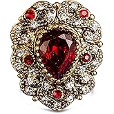 HAIXIAN Gold Red Ruby Stone Ring for Women,Retro 14K Yellow Gold Plated Waterdrop Shap Gemstone Crystal Ring,Big Large Heart Shape Cocktail Party Chunky Dome Ring for Women Her