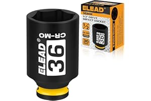 ELEAD 1/2" Drive Deep Impact Socket, 36 mm Metric 6 Point 1/2-inch Drive Impact Axle Nut Sockets, CR-MO Nut Socket Set, Oil Filter Sockets, Tools for Easy Removal of Axle Shaft Nuts