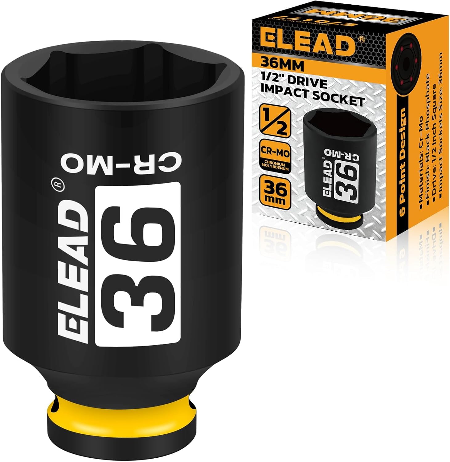 Photo 1 of ELEAD 36mm Socket 1/2" Drive Deep Impact Socket, Metric 6 Point 1/2-inch Drive Impact Axle Nut Sockets, CR-MO Nut Socket Set, Oil Filter Sockets, Tools for Easy Removal of Axle Shaft Nuts