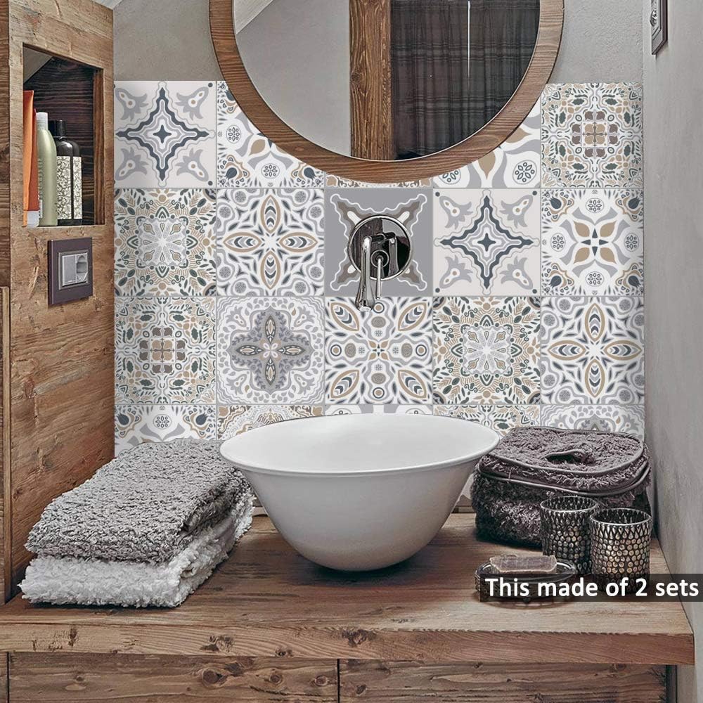 AMOYEE Wall Stickers for Home Decor, Self-Adhesive Backsplash Removable Wallpaper, Square Waterproof Oil-Proof Anti-Skid Art Tile Sticker Wall Murals for Kitchen, Bathroom and Toilet