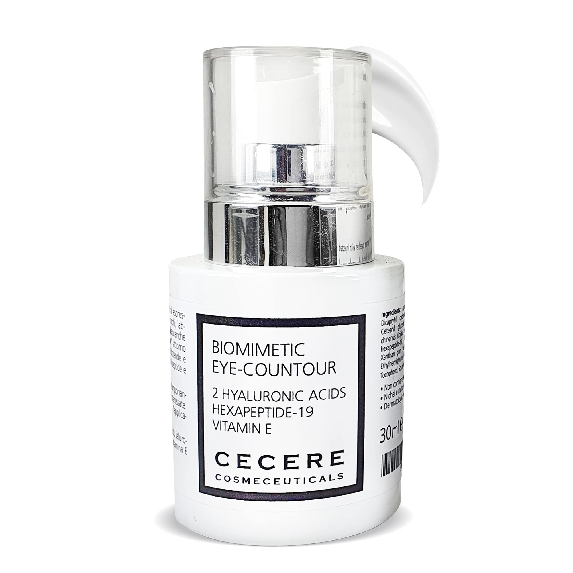 Cecere Laboratories -(30ml/1.02fl.oz) Biomimetic Eye-Countour Eye Cream for Dark Circles contains Anti Aging Elements, Hyaluronic Acid, Clinically Tested Eye Bags Remover Cream (Pack of 1)