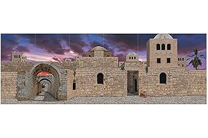 Fun Express Nativity Scene Backdrop 18 Ft x 6 Ft - Large Bethlehem Cityscape Background for Christmas Pageant, Church Plays & Holiday Events | 6-Piece Plastic Wall Mural Set for Stage Design