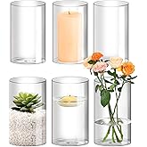 BXAEYIPOR Hurricane Candle Holder,Open Ended Glass Candleholder Multiple Size Choices,Clear Cylinder Glass Candle Holder for Wedding Centerpieces(6 PCS,3 PCS H:6" D:4",3PCS H:5.5" D:3.3")