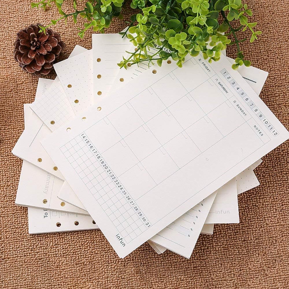A6 Standard Refillable Filler Paper Inserts List Notebooks Diary Journal 100gsm 100 Pages Month Plan