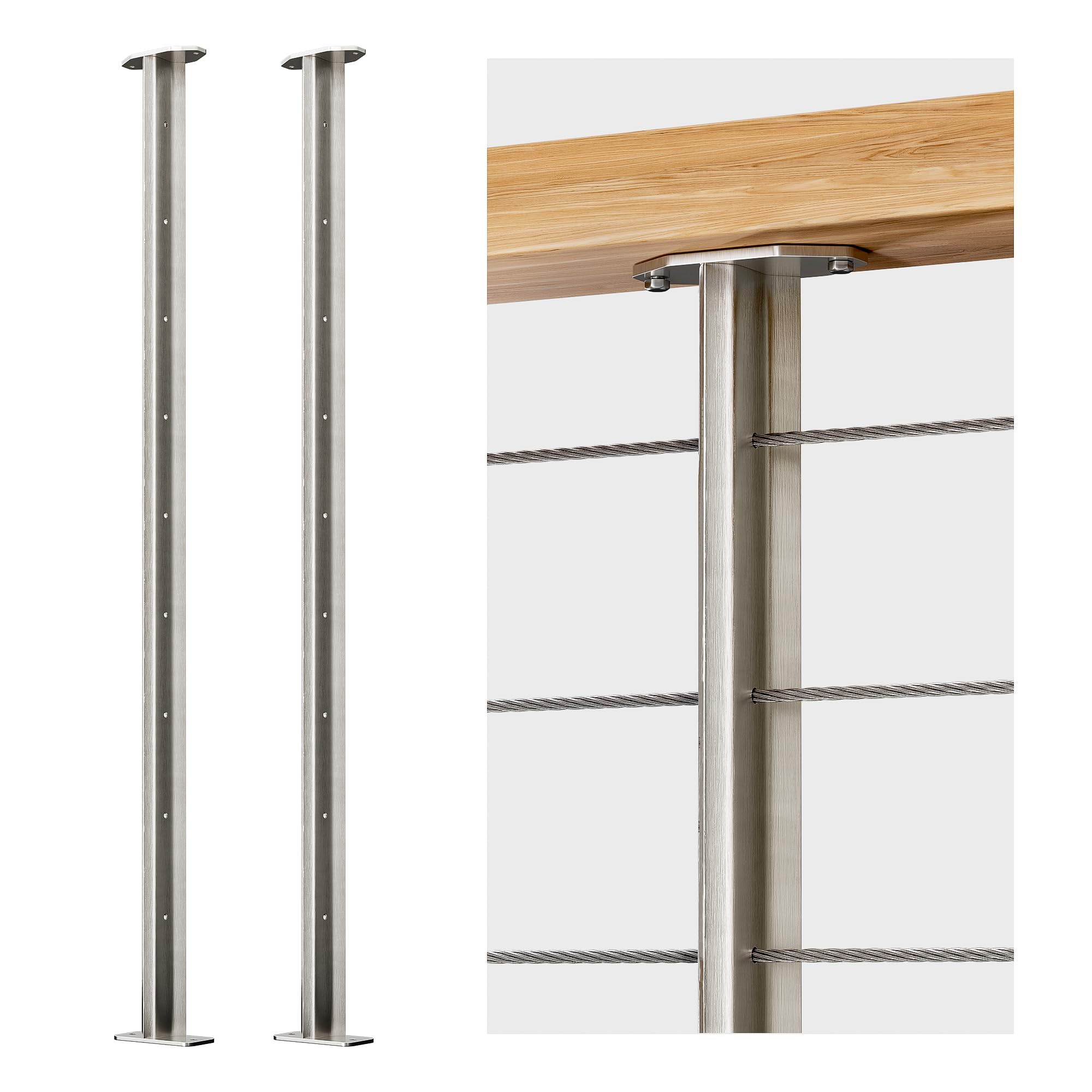 Photo 1 of Deck Man 2 Pack Stainless Steel Pre-drilled Intermediate Post/Studdle Pickets for 1/8" Deck Cable Railing, Level Cable Railing Fittings (2, Slivery, 36 inch)